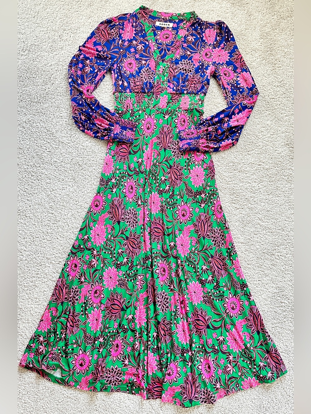 Boden Ivy Smocked Midi Dress Sz 2 - Picture 2 of 7